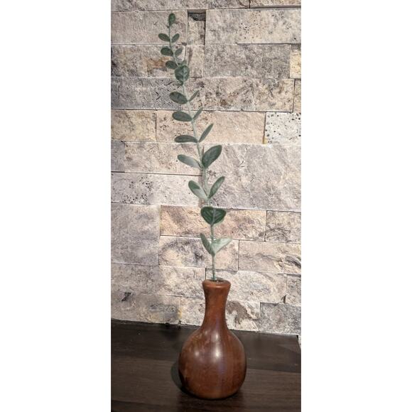 Vintage MCM Carved Dark Wood Miniature Bud Vase Glass Lip Opening 4 inches - Picture 1 of 4